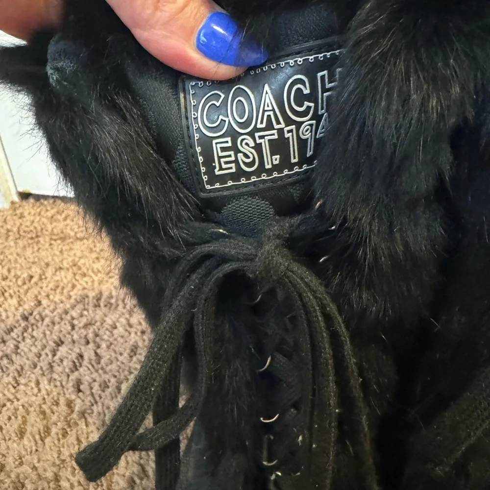 COACH Jennie Rabbit Fur Trim Monogram Snow Boots Black Size 9 - Picture 4 of 16